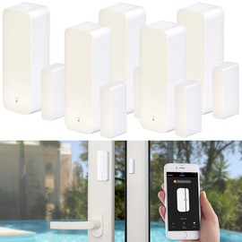 Luminea Home Control WLAN Fensterkontakt: 5er-Set WLAN-Tür- & Fensteralarm mit App, für Alexa & Google Assistant (Tür Fenster Kontakt, Türalarm Fensteralarm Smart-Home, Senioren Handy)