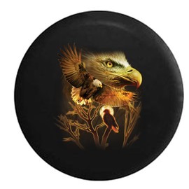 Funny Spare Tire Wheel Cover for Camper SUV Trailer Truck RV JP Thick PVC Leather | American Golden Eagle in The Moonlight Black 32 Inch