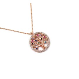 MYSTIC JEWELS By Dalia - Tree of Life Necklace - 925 Sterling Silver with Cubic Zirconia (Rose Gold)