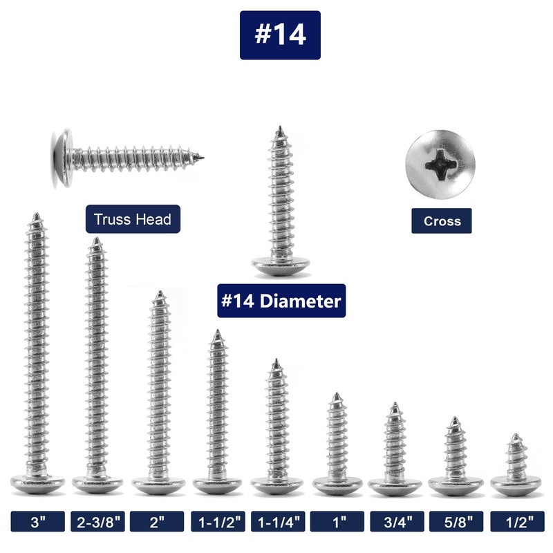 #14 x 3/4" Wood Screw 100Pcs Truss Head Phillips 18-8
