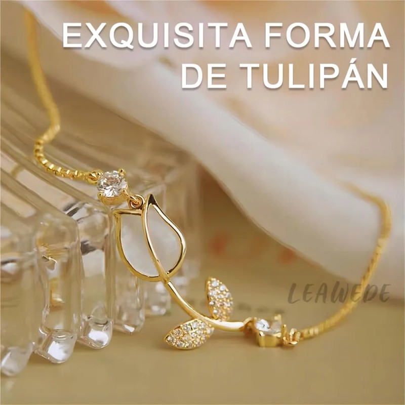 Leawede 2pzs Collar Y Pulseras Tulipán Oro Regalos Para Mujer