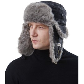 Winter Trapper Hat for Men and Women,Wool Russian Ushanka Aviator Warm Cold Proof Ski Hunting Cycling Winter Hats Black