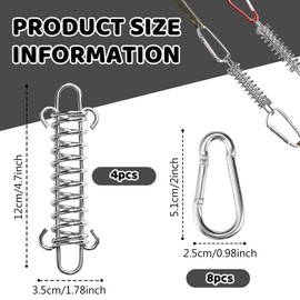 LUMOOM Pack of 4 Tension Springs with Hooks, Tension Spring Awning, Stainless Steel Tension Springs with Carabiner, Sun Protection Attachment Sail, for Camping Tent Awning and Outdoor, Sail Mounting