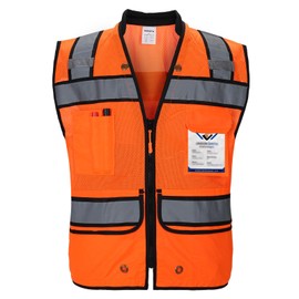 UNINOVA Surveyor Safety Vest Reflective for Men, Class 2 Mesh Safety Vests Reflective with Pockets and Zipper,High Visibility Construction Work Surveyor Vest