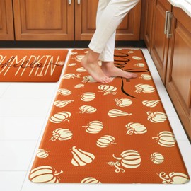 VivaNest Fall Autumn Pumpkin Orange Kitchen Rug Sets [2 PCs], Anti-Fatigue, Waterproof Non-Slip Kitchen Mats Heavy Duty Comfort Foam Rug for Kitchen, Floor, Laundry,17"x29"+17"x47"