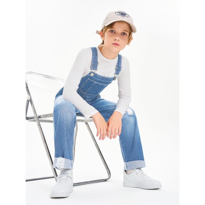Haloumoning Boys Denim Bib Overalls with Adjustable Straps and Convenient