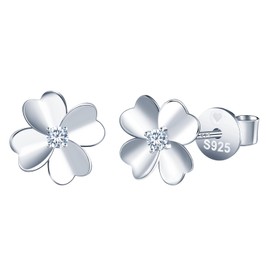 INFINIONLY Womens Girls Four Leaf Clover Diamond Earrings Studs 925 Silver Clover Studs D Colour VVS1 Perfect Cut 3mm Round Moissanite with GRA Certificate Elegant Wedding Party Jewellery