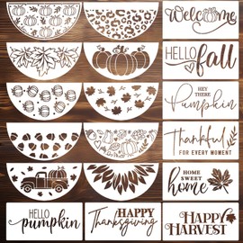 Fall Stencils for Painting on Wood Thanksgiving Stencils Autumn Hello Pumpkin Happy Harvest Stencil for Door Mats Fabrics Porch Hanger Decor