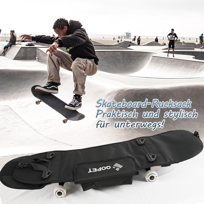 QOPET Skateboard Backpack Made of Thickened 900D Oxford, Cruiser Board