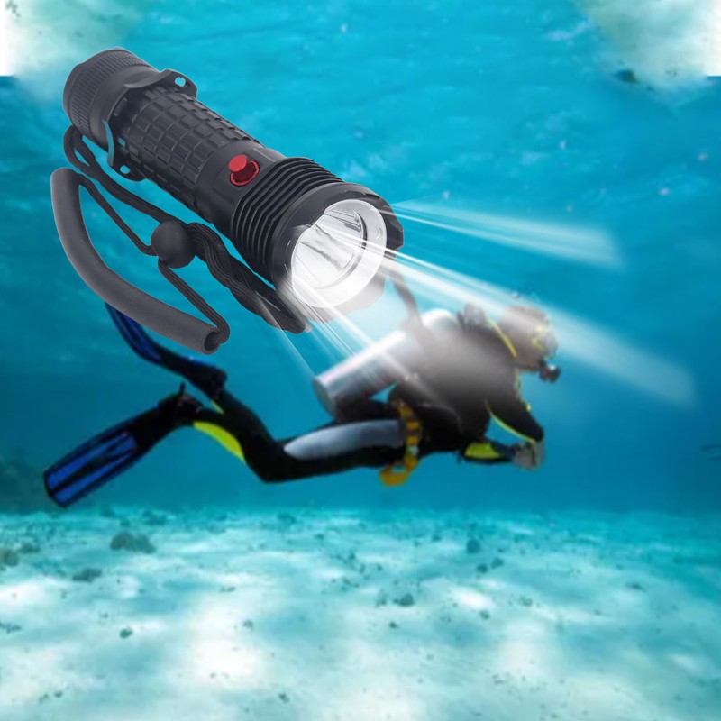 Diving Flashlight LED White Light Underwater Dive Torch IPX8 Waterproof