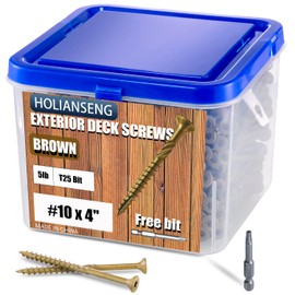 Deck Screws 4 Inch, #10 x 4, 5lb, 250Pcs Rust Resistant, Brown Epoxy Coated, Outdoor Screws, Torx/Star Drive, T25 Bit
