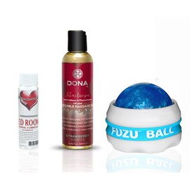 Portable Handheld Massage Roller Ball. Soothes Sore Muscles & Provides Stress & Tension Relief + Kissable Massage Oil Strawberry Souffle 3.75 Oz (neon purple)