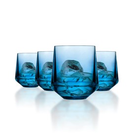 Drinique Unbreakable Stemless Wine Glasses – Set of 4 | 12oz Tritan Plastic | Made with 50% Recycled Content | Reusable, Dishwasher Safe, BPA-Free, Shatterproof | Indoor, Outdoor, Everyday Use - Blue