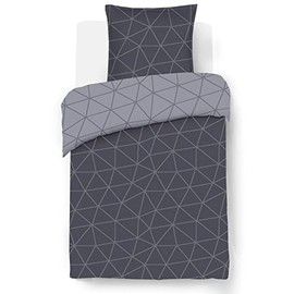 Vision - Hugo Reversible Bed Linen, Anthracite - Duvet Cover, 140 x 200 cm, with 1 Pillowcase for a Single Bed - 100% Cotton