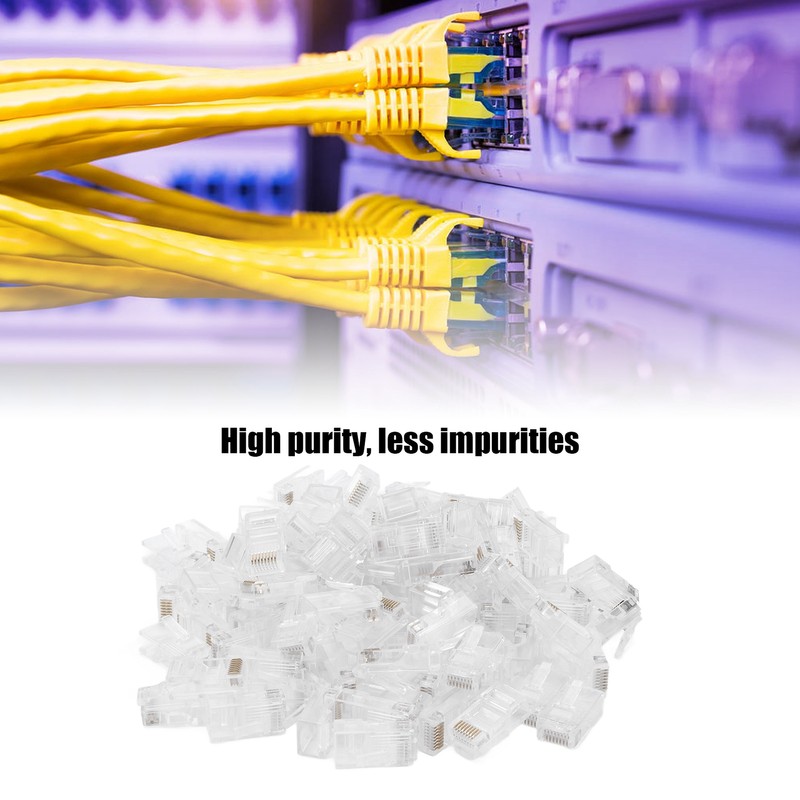 100Pcs Network Crystal Heads Gold Plated Strong Toughness Cable Connectors