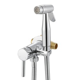 Chrome Handheld Bidet Sprayer for Toilet Warm Water, WiPPhs Stainless Steel Polished Silver Bidet Hand Held Sprayer with Brass Hot and Cold Mixing Valve, WI9138CP
