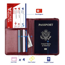 TOURSUIT RFID Blocking Passport Holder for Women Men, Leather Passport Travel Wallet with Metal 3D Metal Badge, Travel Document Holder Cover Accessories (Rose Red)