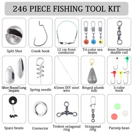 Hungdao 252 PC Christmas Fishing Gifts for Men Fishing Tool Kit Terminal Tackle Kit Fish Hook Remover Lip Gripper Digital Scale Pliers Lanyard Sheath Gear with Tackle Box