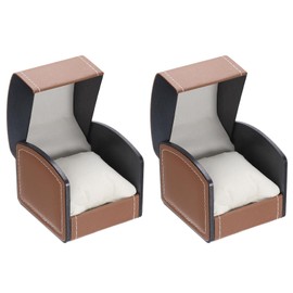sourcing map 2pcs Single Watch Case, PU Leather Watch Travel Storage Display Box for Men Women with Removable Cushion, Portable Watch Holder Organizer for Most Watches, Brown, Arc-Shaped