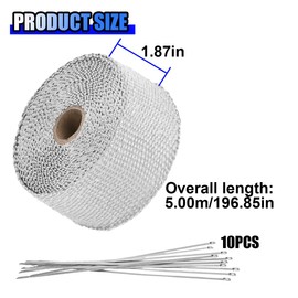 UHANBUT 2" x 16Ft Motorcycle Exhaust Heat Wrap Tape, Fiberglass Exhaust Tube Heat Shield Tape Roll with 10 Stainless Locking Ties, Universal Exhausts Manifold Accessories for Cars, SUVs (White)
