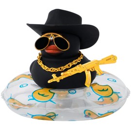 wonuu Car Ornament Rubber Duck, for Car Dashboard Decoration Accessories with Hat Swim Ring Necklace Sunglasses, A_Black&Black Cowboy Hat&Transparent