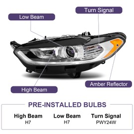 Bincmay Headlight Assembly Fit For 2013-2016 Ford Fusion 2013 2014 2015 2016 13 14 15 16 Ford Fusion 4 - Door Sedan Factory Style Left Side