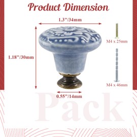 suiwotin 4pcs Greyish Blue Ceramic Knobs, Vintage Kitchen Cabinet Knobs Pulls, Retro Ceramic Dresser Knobs, Decorative Drawer Pull Knob Handles for Closet, Cupboard, Furniture Door Knobs