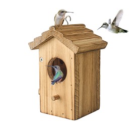 NATUREYLWL Hummingbird House for Outside Hanging, Mini Wood Birdhouse specifically for Hummingbird, Small Bird Nesting Box with Perch, Weather-resistant outdoor birdhouse, Dimensions:3.3*4.1*5.9 inch