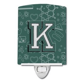 Caroline's Treasures CJ2010-KCNL Letter K Back to School Initial Ceramic Night Light Compact, UL-Certified, Ideal for Bedroom, Bathroom, Nursery, Hallway, Kitchen, 6x4x3, Multicolor
