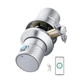 Fingerprint Door Lock Keyless Door Knob, 4 Unlocking Ways (Key/Code/Fingerprint/App), Zinc Alloy, Biometric Combination Electronic Handle for Interior Doors, Bedrooms, Garage, Office