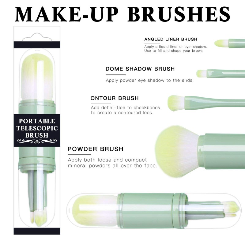 Mini Makeup Brush Travel Set - Green 4 in 1