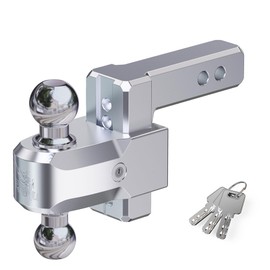 RENO Adjustable Trailer Hitch, Fits 2 inch Receiver Hitch 4" Rise/Drop Tow Hitch, Heavy Duty 2" & 2-5/16" Ball Hitches with 12,500 LBS GTW (1 Pack, Aluminum)