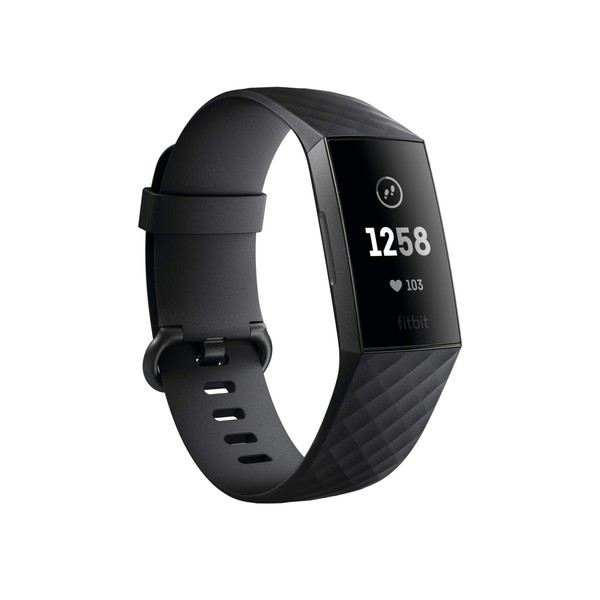 Fitbit Charge 3 Fitness Activity Tracker, Graphite/Black, One Size (S & L Bands Included) (Renewed)