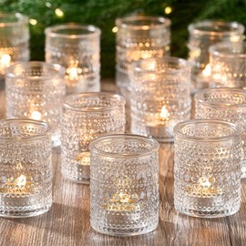 24 Pack Clear Glass Votive Candle Holders, Vintage Candle Holder for Floating Candle, Tealight Candle Holder for Table Centerpieces Home Bridal Shower Birthday Christmas Wedding Party Table Decoration