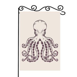 Parchment Sketch Octopus Garden Flag,Vintage Coral Octopus Yard Flags Double Sided Banner,Nautical Animal Tentacles Of An Octopus Underwater Creature Summer House Flag.12 X 18 Inch