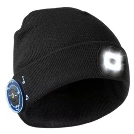 NANJUNTECH Bluetooth Beanie Hat, Unisex Upgraded Led Beanie Hat with Wireless Headphone as Mens Women Gifts (Black)