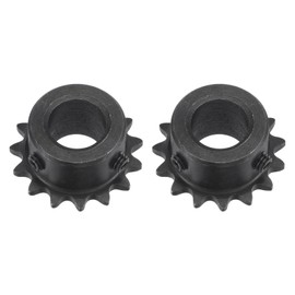 sourcing map #25 Chain Roll Gear 14 mm Bore 1/4 Inch Distance 15 Teeth Single Beach Chain Sprocket C45 Carbon Steel 25 Roll Chain Sprocket with Set Screws for ISO 04C Chain Pack of 2