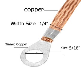BuyUneed Braided Ground Straps Copper Automotive Grounding Wire Connection 1/4" Flat Width with 5/16" Rings Terminal Lugs (8"-4pcs)