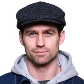 Gorra de conducción de lana irlandesa, 8 paneles, 100% lana, fabricada en Irlanda, Azul oscuro, X-Large