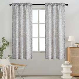 VOGOL Rod Pocket Curtains for Bedroom, 63 Inches Long Privacy Protect Curtain Drapes, Grey Leaves Pattern Design for Living Room Office, 42 x 63, 2 Panels