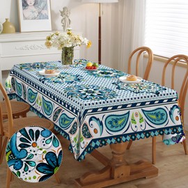 iEvery Table Cloth Wipe Clean Boho Tablecloth Rectangular, Waterproof Wipeable Polyester Table Cover for Home Outdoor Dinning Kitchen Garden Party Picnic Patio, 110x140cm