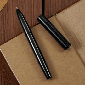 Hong Dian C1 - Pluma estilográfica de punta fina, negro brillante y bolígrafo de metal de diseño retro clásico con convertidor de tinta