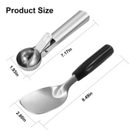 Professional Ice Cream Scoop Stainless Steel – 2 Pack, Best Rated Large Ice Cream Scoops for Gelato, Sorbet, Melon – Non-Slip Rubber Handle, Heavy Duty & Ergonomi