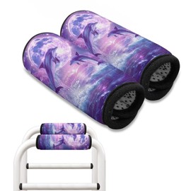 Psesaysky Moon Dolphin Walker Grip Covers Comfortable Walker Cushion Hand Grips Washable One Size Walker Handle Cover Wheelchair Armrest Covers for Walker Rollator