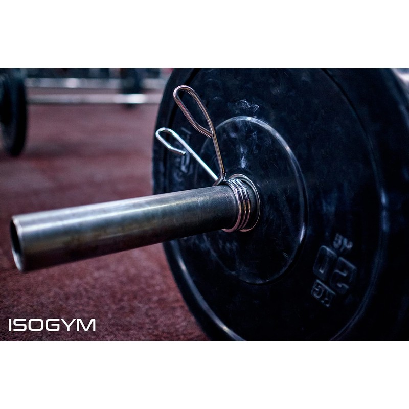 ISOGYM Spring Barbell Collars 50mm (Pair) Silver Chrome Clips Clamps
