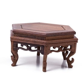 Beautiful Hand Craft Hexagon Rosewood Oriental Fishbowl Vase Stand 4.5"