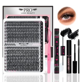 PRO DIY Lash Extension Kit 300 Pcs Lash Clusters D Curl, Mix Eyelash Clusters Individual Lashes Kit Lash Bond And Seal Lash Remover Eyelash Brush Lash Tweezer Self Apply At Home(30D+40D-9-16mix Kit)