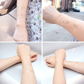 Feelairy Pack of 2 Tattoo Metallic Temporary Tattoo Face Gold, Waterproof Metallic Tattoo Flash Tattoos Stickers, Glitter Tattoo Stickers for Women Girls Children Body Art