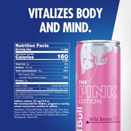 Red Bull Wild Berries, Pink Edition, with 114 mg Caffeine plus Taurine & B Vitamins, 12 Fl Oz, Pack of 24 Cans