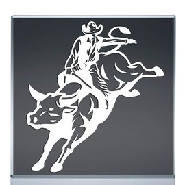 Cowboy Riding Bull Sticker Decal for Car Truck Bumper Glass Windshield Window (White, 6"x5.4")